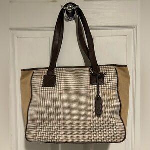 Vintage Ralph Lauren Houndstooth Tote Bag with Brown Accents